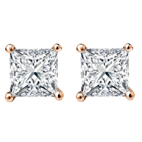 3/8 CT. Solitaire Princess Natural Diamond Stud Earrings