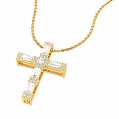 3/4 CT. Natural Round Princess and Criss Cut Diamond Studded Classic Cross Pendant