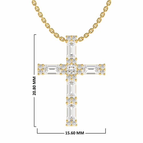 3/4 CT. Natural Round Princess and Criss Cut Diamond Studded Classic Cross Pendant