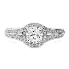 Aureola Split Shank Bazel Halo Diamond Engagement Ring