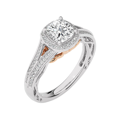 Aureola Split Shank Bazel Halo Diamond Engagement Ring