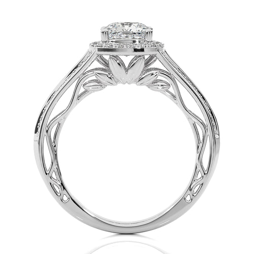 Aureola Split Shank Bazel Halo Diamond Engagement Ring