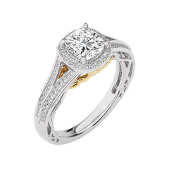 Aureola Split Shank Bazel Halo Diamond Engagement Ring