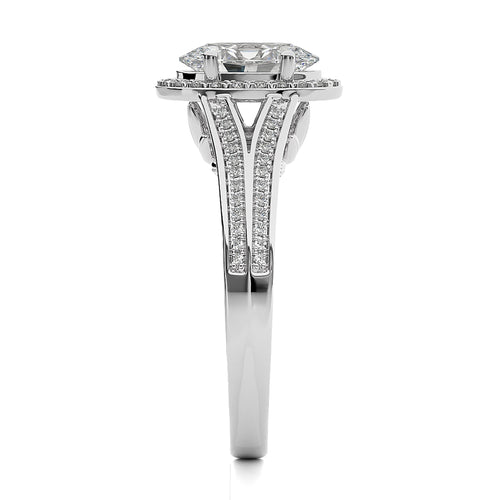 Aureola Split Shank Bazel Halo Diamond Engagement Ring