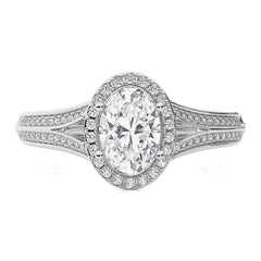 Aureola Split Shank Bazel Halo Diamond Engagement Ring