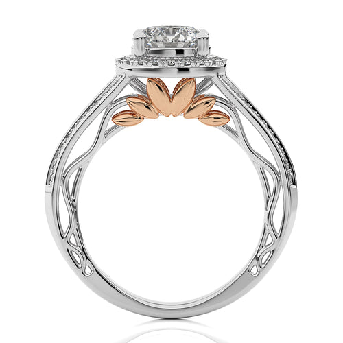 Aureola Split Shank Bazel Halo Diamond Engagement Ring