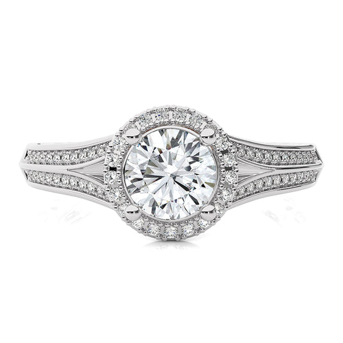 Aureola Split Shank Bazel Halo Diamond Engagement Ring