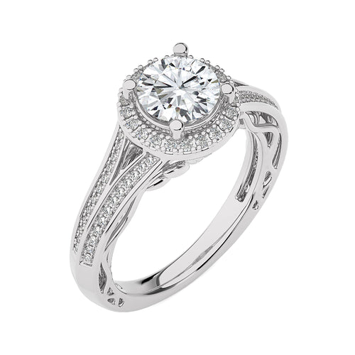 Aureola Split Shank Bazel Halo Diamond Engagement Ring