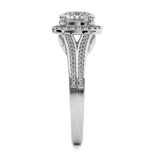 Aureola Split Shank Bazel Halo Diamond Engagement Ring