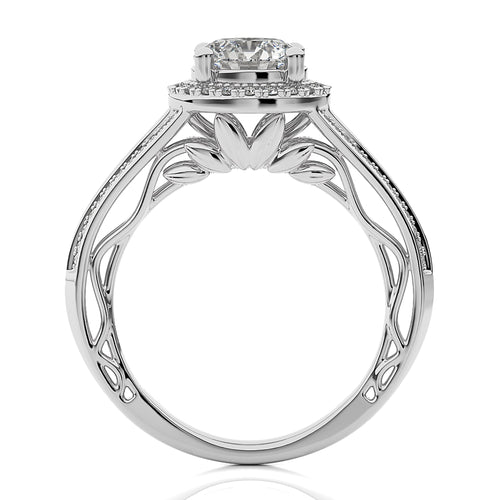 Aureola Split Shank Bazel Halo Diamond Engagement Ring