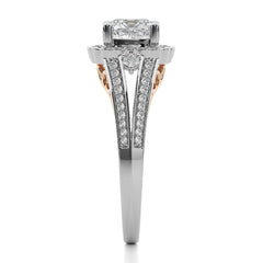 Starbrust Double Row Split Shank Diamond Halo Engagement Ring