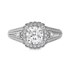 Starbrust Double Row Split Shank Diamond Halo Engagement Ring