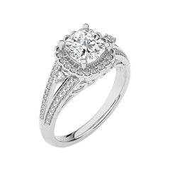 Starbrust Double Row Split Shank Diamond Halo Engagement Ring