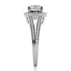 Starbrust Double Row Split Shank Diamond Halo Engagement Ring