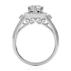 Starbrust Double Row Split Shank Diamond Halo Engagement Ring