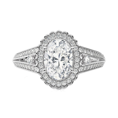 Starbrust Double Row Split Shank Diamond Halo Engagement Ring