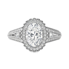 Starbrust Double Row Split Shank Diamond Halo Engagement Ring