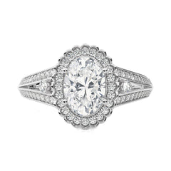 Starbrust Double Row Split Shank Diamond Halo Engagement Ring