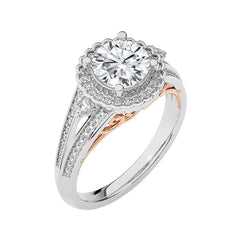 Starbrust Double Row Split Shank Diamond Halo Engagement Ring