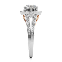 Starbrust Double Row Split Shank Diamond Halo Engagement Ring