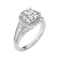 Starbrust Double Row Split Shank Diamond Halo Engagement Ring