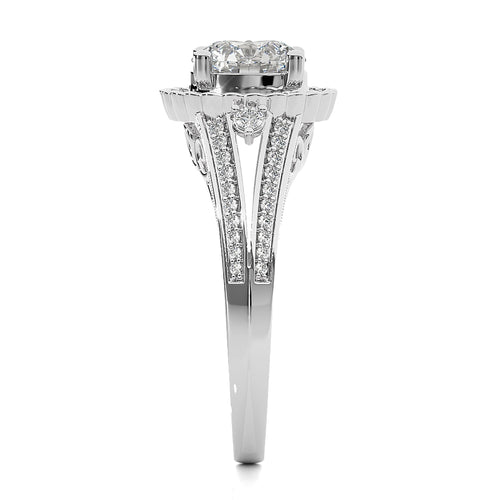 Starbrust Double Row Split Shank Diamond Halo Engagement Ring