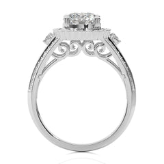 Starbrust Double Row Split Shank Diamond Halo Engagement Ring