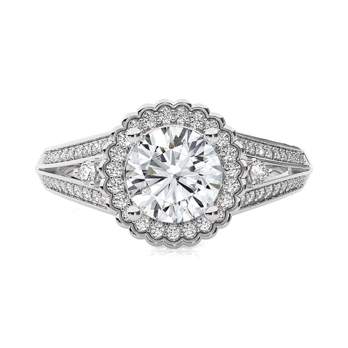 Starbrust Double Row Split Shank Diamond Halo Engagement Ring