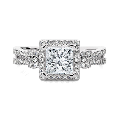 Attic Double Row Halo and Bazel Diamond Engagement Ring