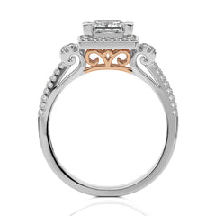 Attic Double Row Halo and Bazel Diamond Engagement Ring