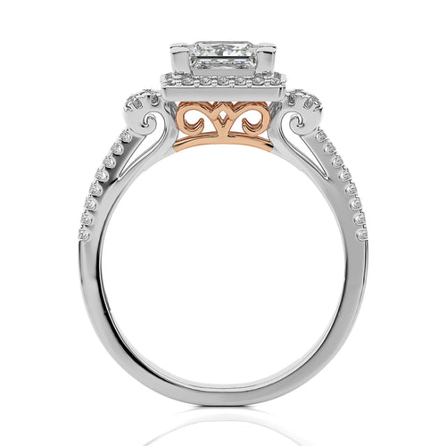 Attic Double Row Halo and Bazel Diamond Engagement Ring