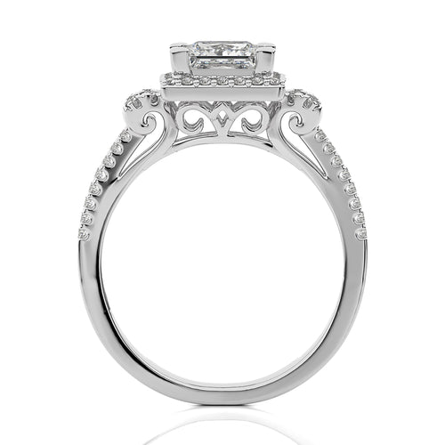 Attic Double Row Halo and Bazel Diamond Engagement Ring