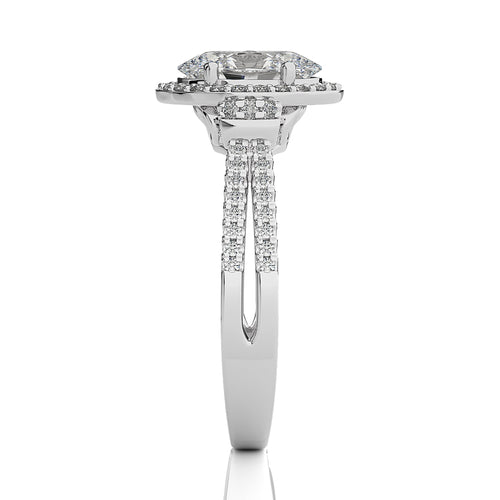 Attic Double Row Halo and Bazel Diamond Engagement Ring