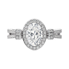 Attic Double Row Halo and Bazel Diamond Engagement Ring