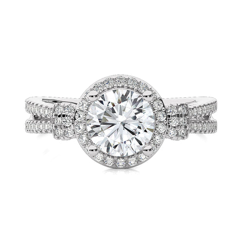 Attic Double Row Halo and Bazel Diamond Engagement Ring