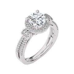 Attic Double Row Halo and Bazel Diamond Engagement Ring