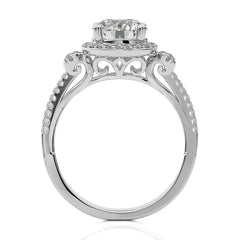 Attic Double Row Halo and Bazel Diamond Engagement Ring